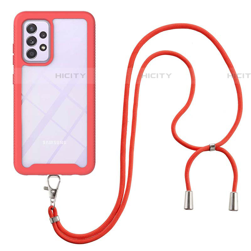 Funda Bumper Silicona y Plastico Carcasa Frontal y Trasera 360 Grados con Acollador Cordon Lanyard para Samsung Galaxy A52 4G