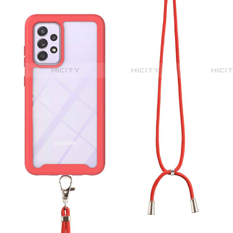 Funda Bumper Silicona y Plastico Carcasa Frontal y Trasera 360 Grados con Acollador Cordon Lanyard para Samsung Galaxy A52 4G