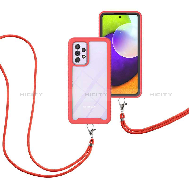 Funda Bumper Silicona y Plastico Carcasa Frontal y Trasera 360 Grados con Acollador Cordon Lanyard para Samsung Galaxy A52s 5G