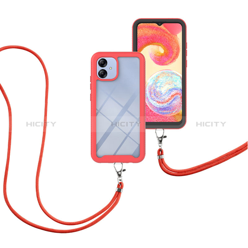 Funda Bumper Silicona y Plastico Carcasa Frontal y Trasera 360 Grados con Acollador Cordon Lanyard para Samsung Galaxy F04