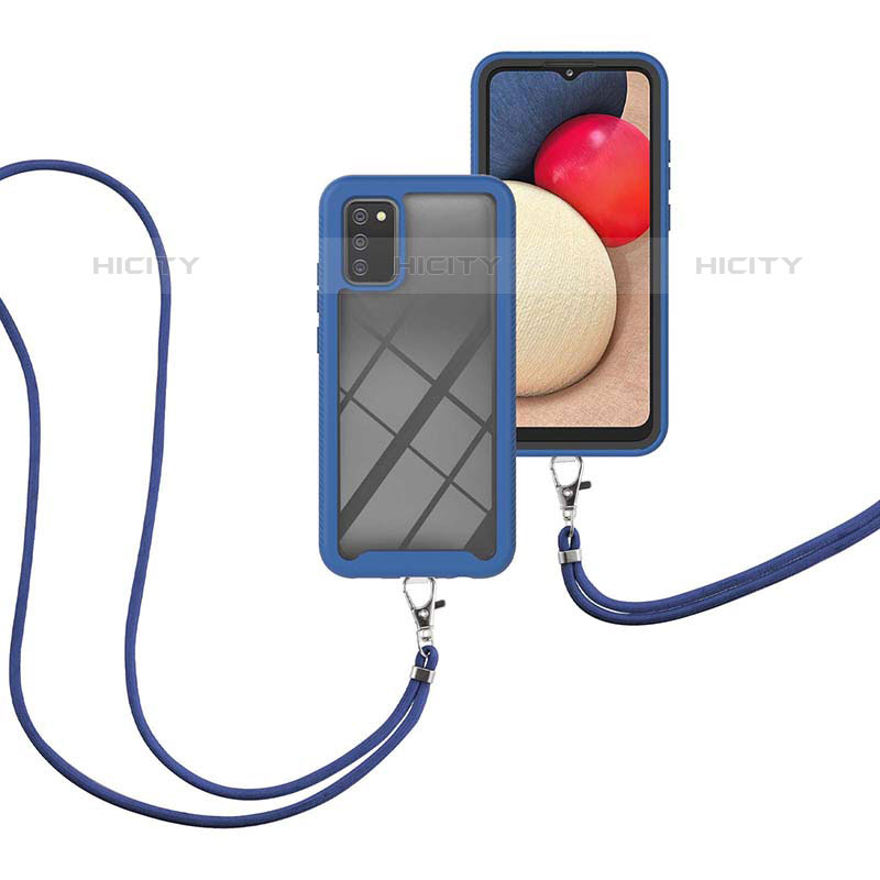 Funda Bumper Silicona y Plastico Carcasa Frontal y Trasera 360 Grados con Acollador Cordon Lanyard para Samsung Galaxy M02s