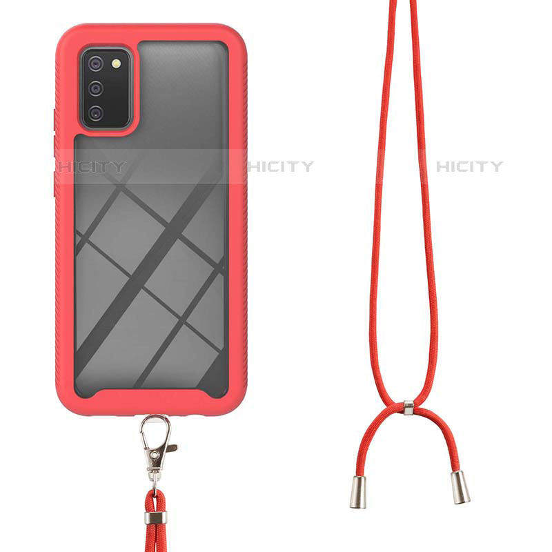 Funda Bumper Silicona y Plastico Carcasa Frontal y Trasera 360 Grados con Acollador Cordon Lanyard para Samsung Galaxy M02s