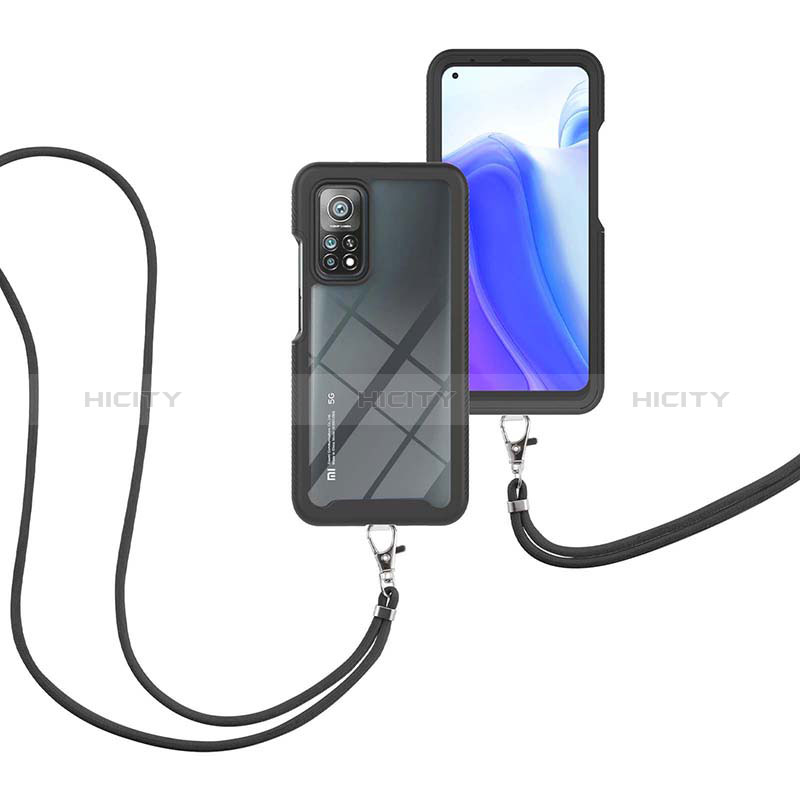 Funda Bumper Silicona y Plastico Carcasa Frontal y Trasera 360 Grados con Acollador Cordon Lanyard para Xiaomi Mi 10T 5G