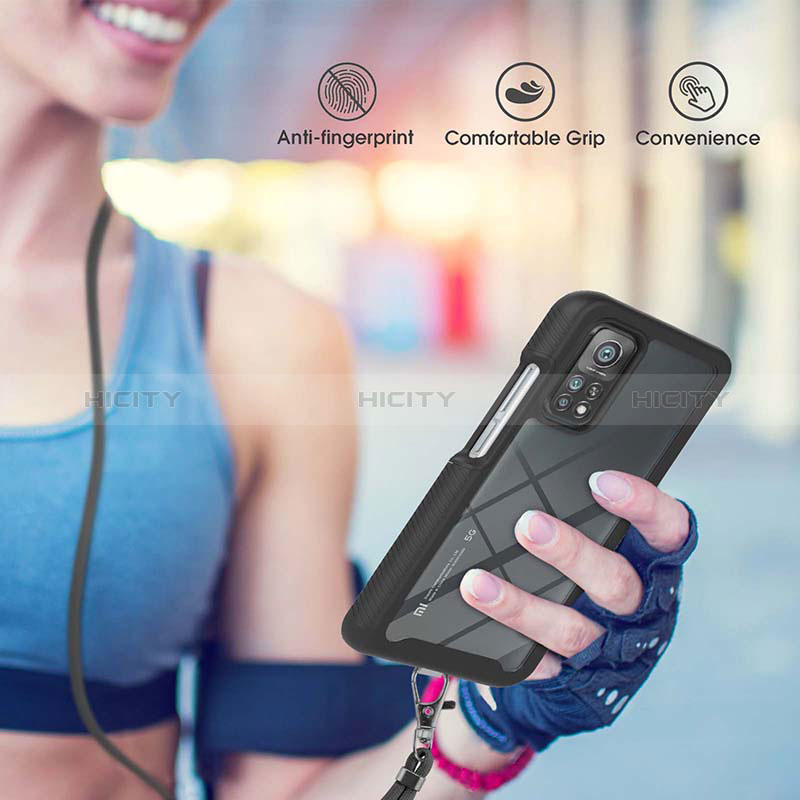 Funda Bumper Silicona y Plastico Carcasa Frontal y Trasera 360 Grados con Acollador Cordon Lanyard para Xiaomi Mi 10T Pro 5G