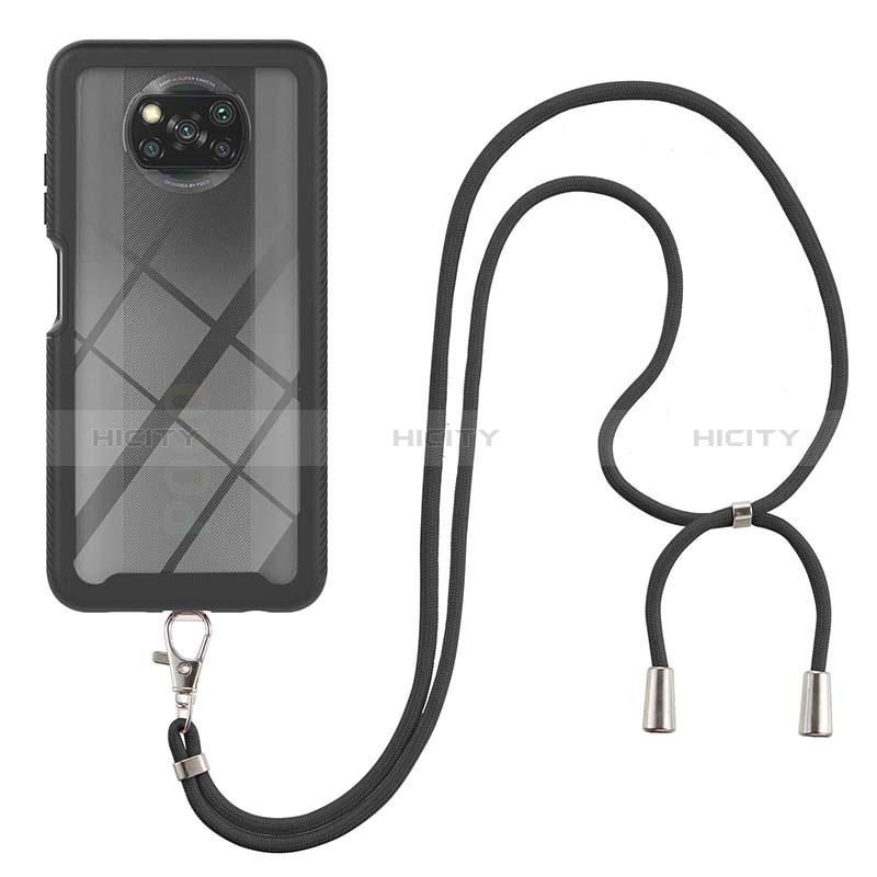 Funda Bumper Silicona y Plastico Carcasa Frontal y Trasera 360 Grados con Acollador Cordon Lanyard para Xiaomi Poco X3 NFC