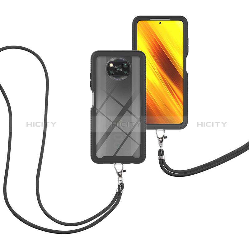 Funda Bumper Silicona y Plastico Carcasa Frontal y Trasera 360 Grados con Acollador Cordon Lanyard para Xiaomi Poco X3 Pro