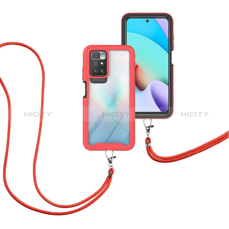 Funda Bumper Silicona y Plastico Carcasa Frontal y Trasera 360 Grados con Acollador Cordon Lanyard para Xiaomi Redmi 10 (2022)