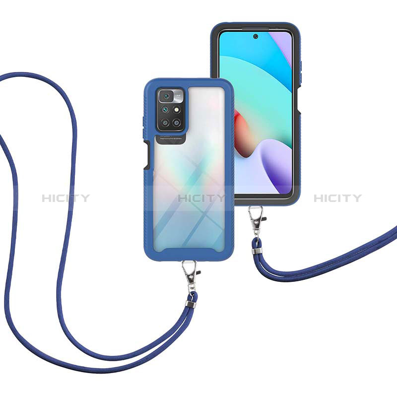 Funda Bumper Silicona y Plastico Carcasa Frontal y Trasera 360 Grados con Acollador Cordon Lanyard para Xiaomi Redmi 10 (2022)