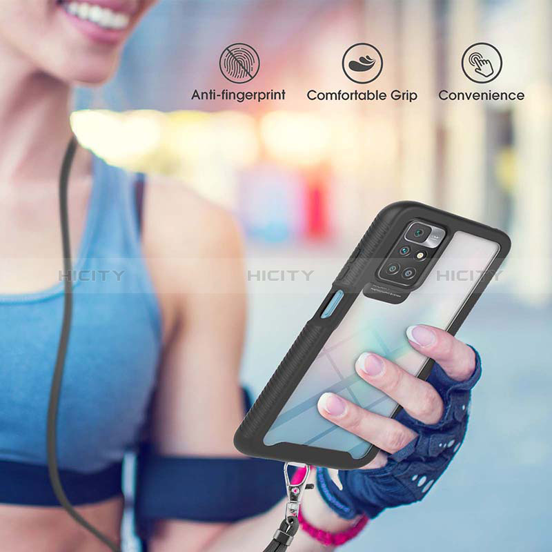 Funda Bumper Silicona y Plastico Carcasa Frontal y Trasera 360 Grados con Acollador Cordon Lanyard para Xiaomi Redmi 10 (2022)