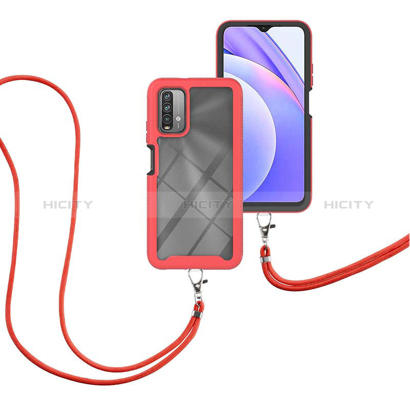 Funda Bumper Silicona y Plastico Carcasa Frontal y Trasera 360 Grados con Acollador Cordon Lanyard para Xiaomi Redmi 9 Power