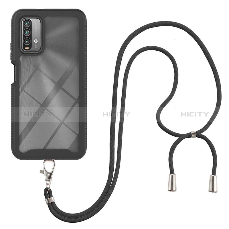 Funda Bumper Silicona y Plastico Carcasa Frontal y Trasera 360 Grados con Acollador Cordon Lanyard para Xiaomi Redmi 9 Power