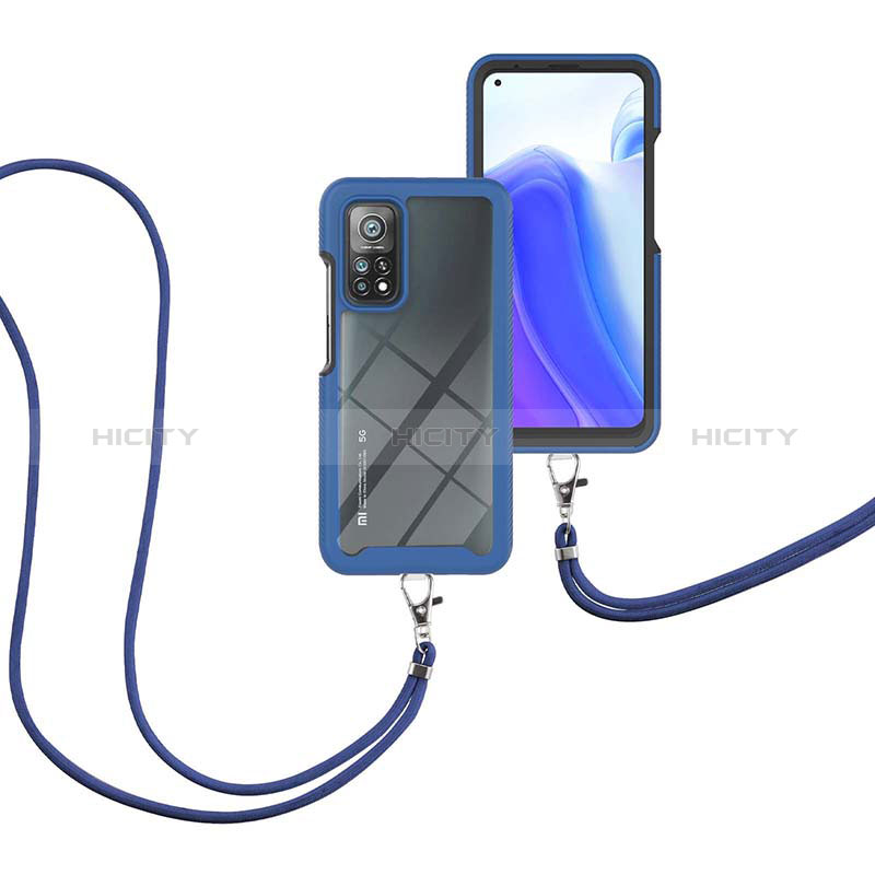 Funda Bumper Silicona y Plastico Carcasa Frontal y Trasera 360 Grados con Acollador Cordon Lanyard para Xiaomi Redmi K30S 5G Azul