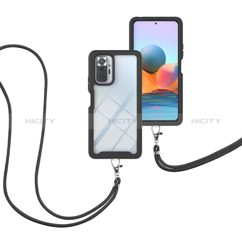 Funda Bumper Silicona y Plastico Carcasa Frontal y Trasera 360 Grados con Acollador Cordon Lanyard para Xiaomi Redmi Note 10 Pro 4G