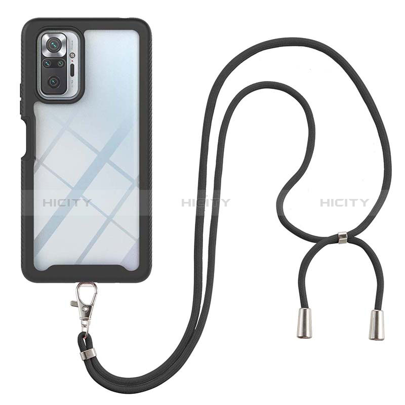 Funda Bumper Silicona y Plastico Carcasa Frontal y Trasera 360 Grados con Acollador Cordon Lanyard para Xiaomi Redmi Note 10 Pro 4G