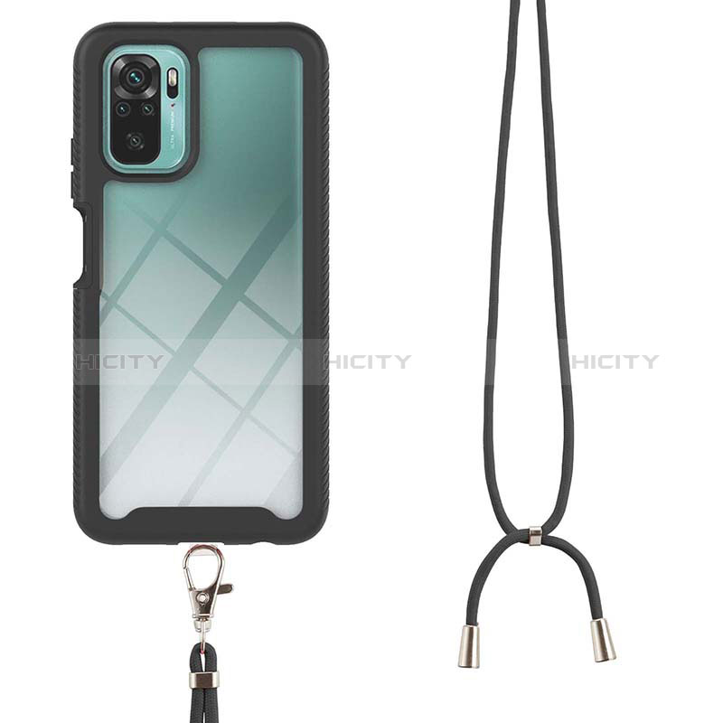 Funda Bumper Silicona y Plastico Carcasa Frontal y Trasera 360 Grados con Acollador Cordon Lanyard para Xiaomi Redmi Note 10S 4G