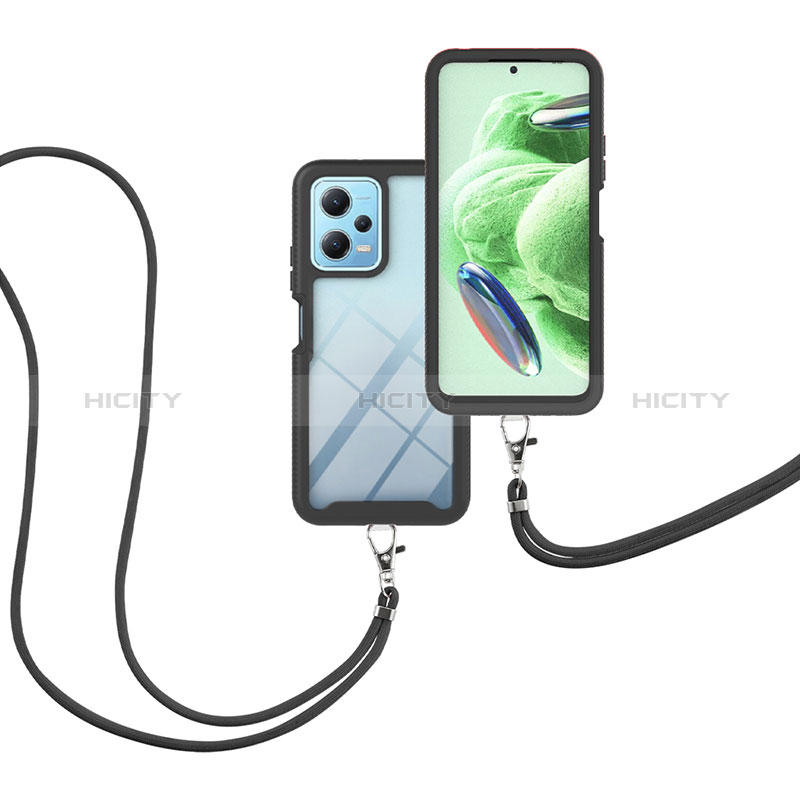 Funda Bumper Silicona y Plastico Carcasa Frontal y Trasera 360 Grados con Acollador Cordon Lanyard para Xiaomi Redmi Note 12 5G