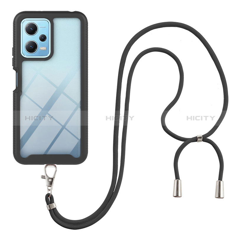 Funda Bumper Silicona y Plastico Carcasa Frontal y Trasera 360 Grados con Acollador Cordon Lanyard para Xiaomi Redmi Note 12 5G