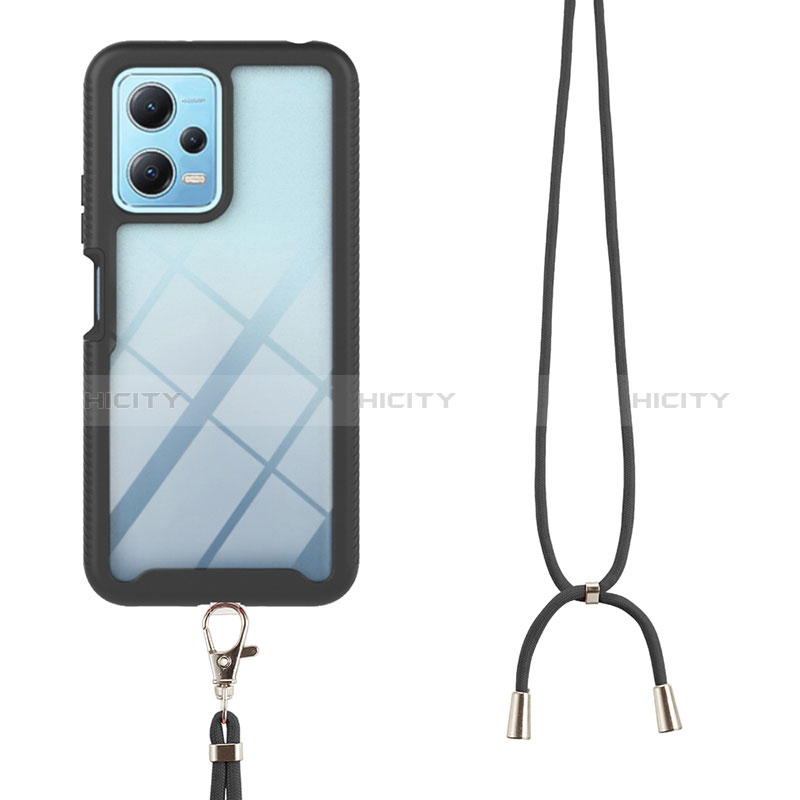 Funda Bumper Silicona y Plastico Carcasa Frontal y Trasera 360 Grados con Acollador Cordon Lanyard para Xiaomi Redmi Note 12 5G