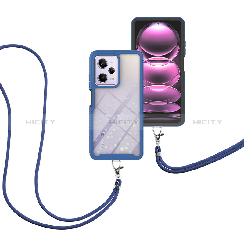 Funda Bumper Silicona y Plastico Carcasa Frontal y Trasera 360 Grados con Acollador Cordon Lanyard para Xiaomi Redmi Note 12 Pro 5G