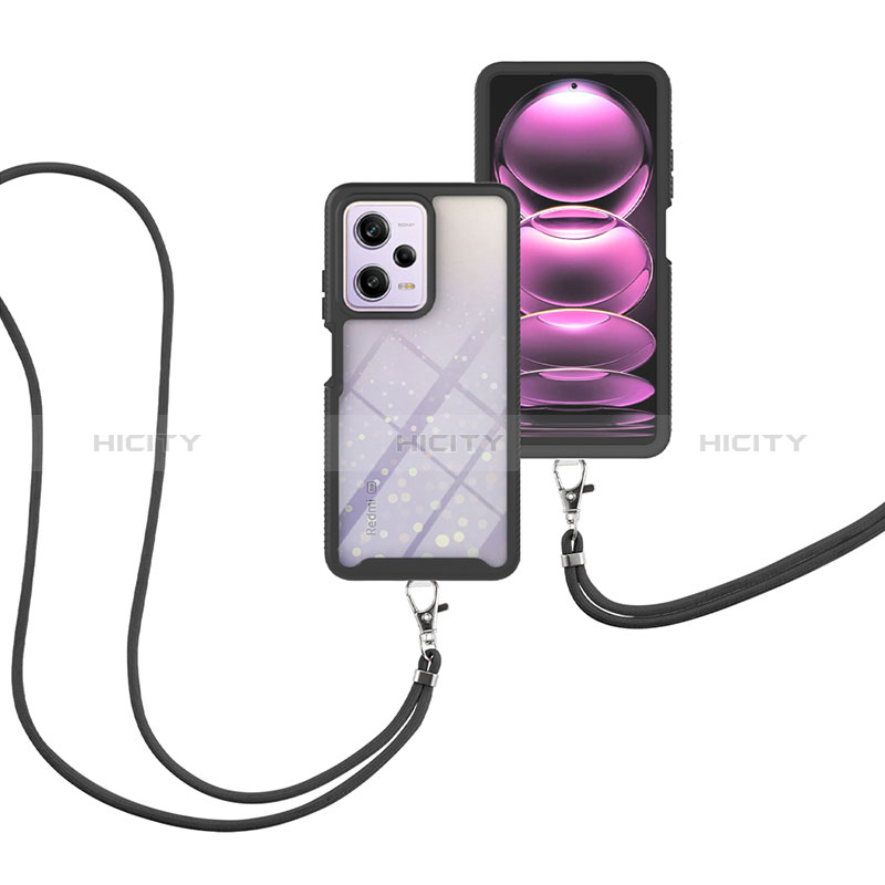 Funda Bumper Silicona y Plastico Carcasa Frontal y Trasera 360 Grados con Acollador Cordon Lanyard para Xiaomi Redmi Note 12 Pro 5G