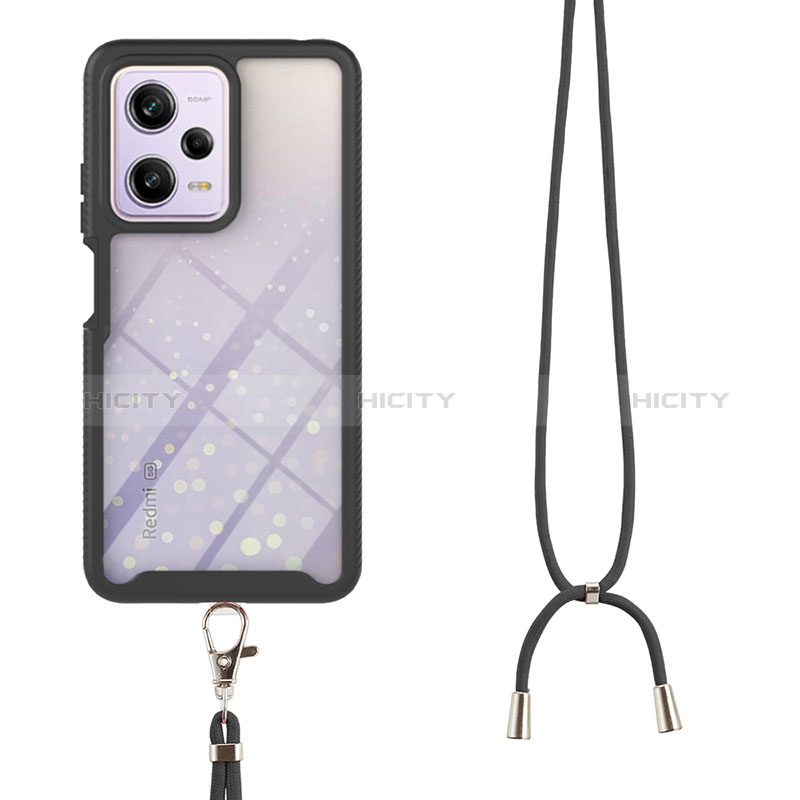 Funda Bumper Silicona y Plastico Carcasa Frontal y Trasera 360 Grados con Acollador Cordon Lanyard para Xiaomi Redmi Note 12 Pro 5G