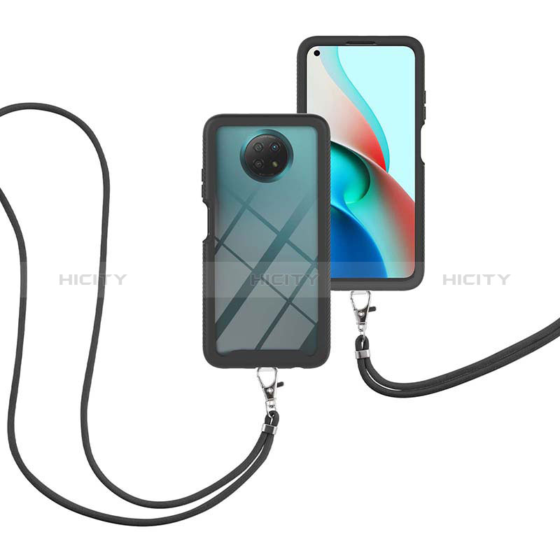 Funda Bumper Silicona y Plastico Carcasa Frontal y Trasera 360 Grados con Acollador Cordon Lanyard para Xiaomi Redmi Note 9 5G