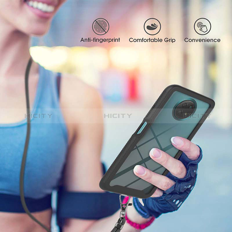 Funda Bumper Silicona y Plastico Carcasa Frontal y Trasera 360 Grados con Acollador Cordon Lanyard para Xiaomi Redmi Note 9 5G