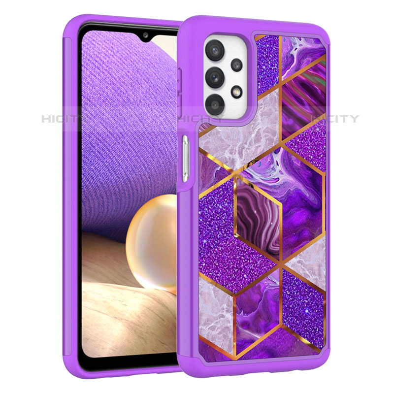 Funda Bumper Silicona y Plastico Carcasa Frontal y Trasera 360 Grados JX1 para Samsung Galaxy M32 5G Morado