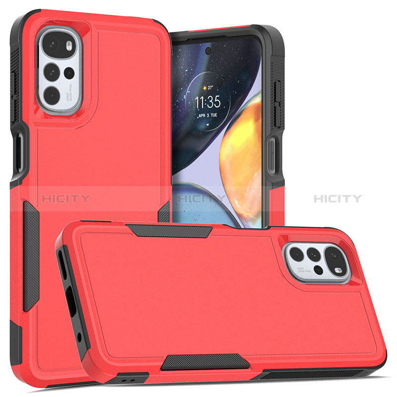 Funda Bumper Silicona y Plastico Carcasa Frontal y Trasera 360 Grados MQ1 para Motorola Moto G22 Rojo