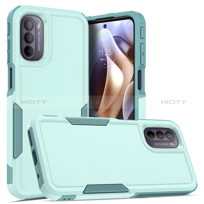 Funda Bumper Silicona y Plastico Carcasa Frontal y Trasera 360 Grados MQ1 para Motorola Moto G41 Cian