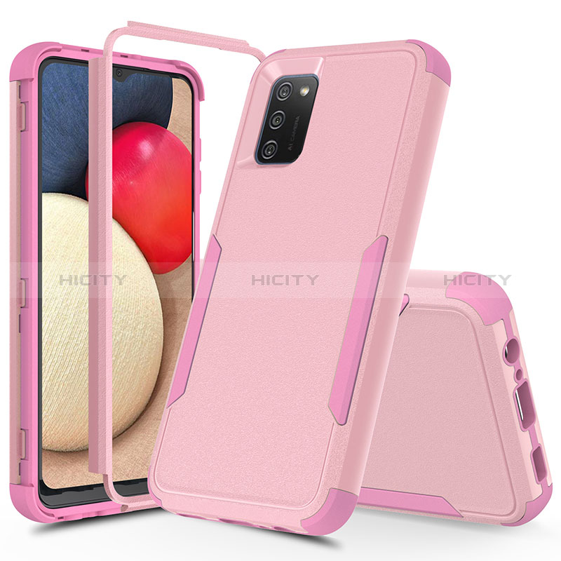 Funda Bumper Silicona y Plastico Carcasa Frontal y Trasera 360 Grados MQ1 para Samsung Galaxy A02s Oro Rosa