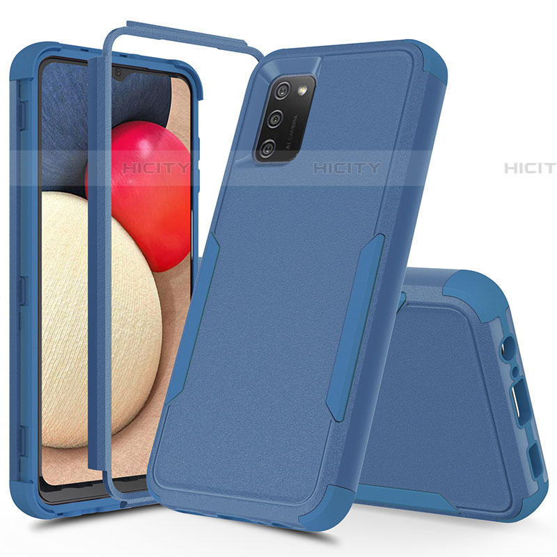 Funda Bumper Silicona y Plastico Carcasa Frontal y Trasera 360 Grados MQ1 para Samsung Galaxy A03s Azul
