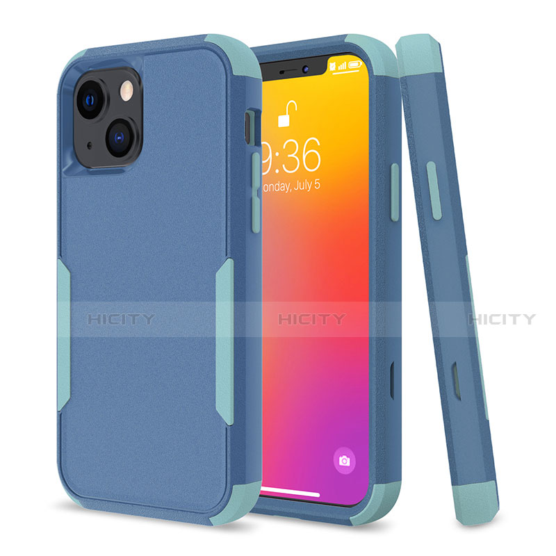 Funda Bumper Silicona y Plastico Carcasa Frontal y Trasera 360 Grados para Apple iPhone 13 Azul Cielo