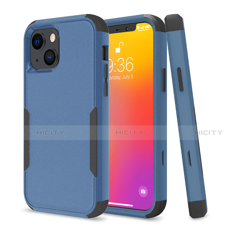 Funda Bumper Silicona y Plastico Carcasa Frontal y Trasera 360 Grados para Apple iPhone 13 Azul y Negro