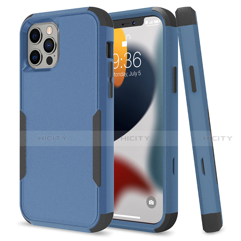 Funda Bumper Silicona y Plastico Carcasa Frontal y Trasera 360 Grados para Apple iPhone 13 Pro Max Azul y Negro