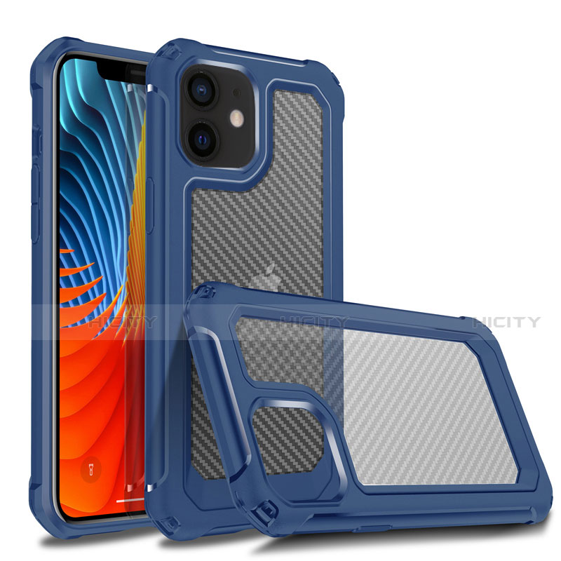 Funda Bumper Silicona y Plastico Carcasa Frontal y Trasera 360 Grados R02 para Apple iPhone 12 Azul