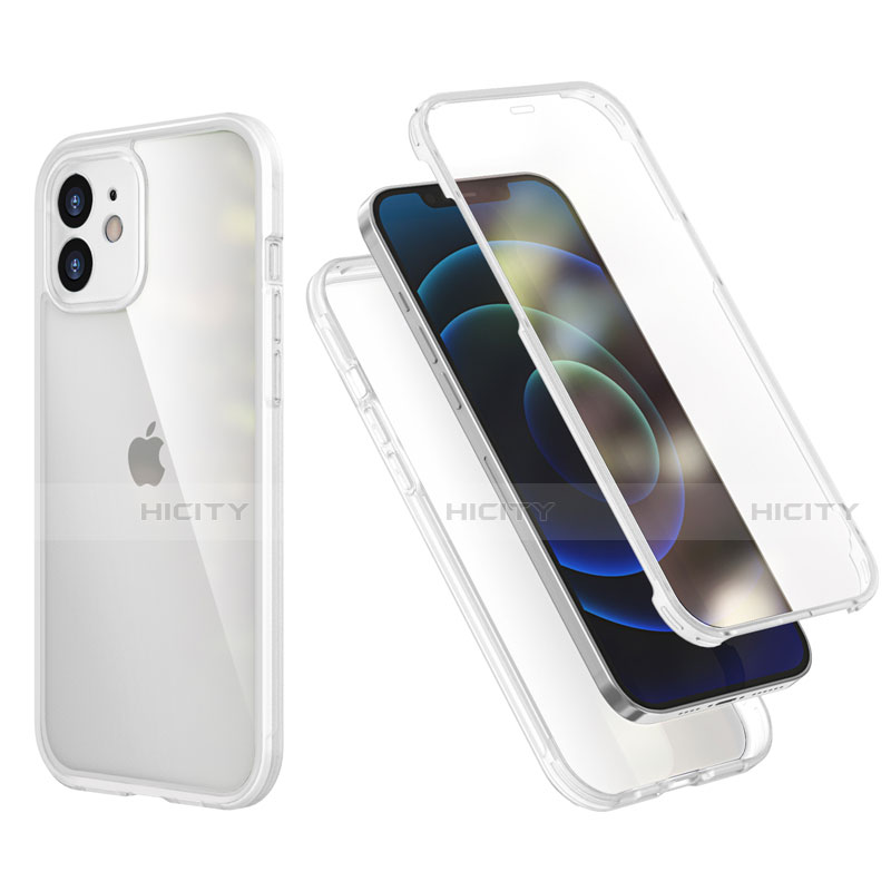 Funda Bumper Silicona y Plastico Carcasa Frontal y Trasera 360 Grados R05 para Apple iPhone 12 Claro