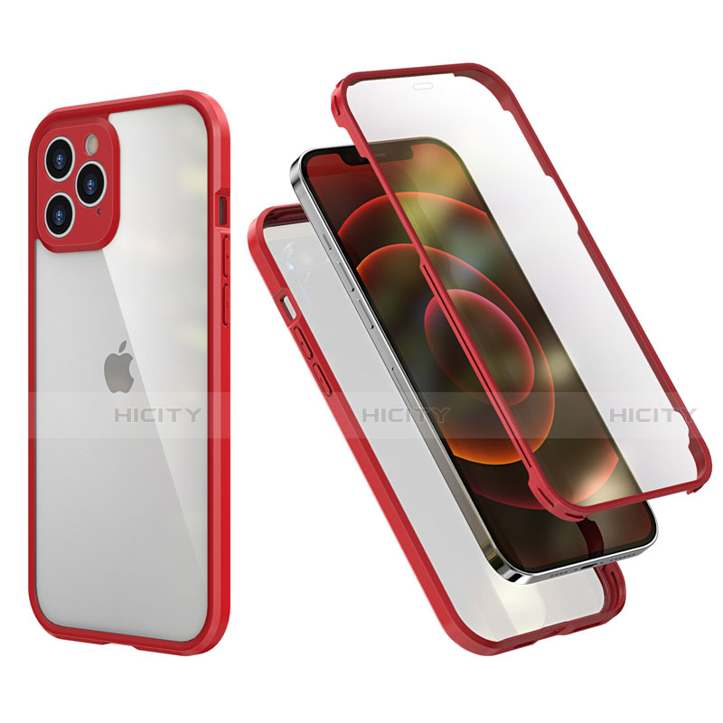 Funda Bumper Silicona y Plastico Carcasa Frontal y Trasera 360 Grados R05 para Apple iPhone 12 Pro Max Rojo