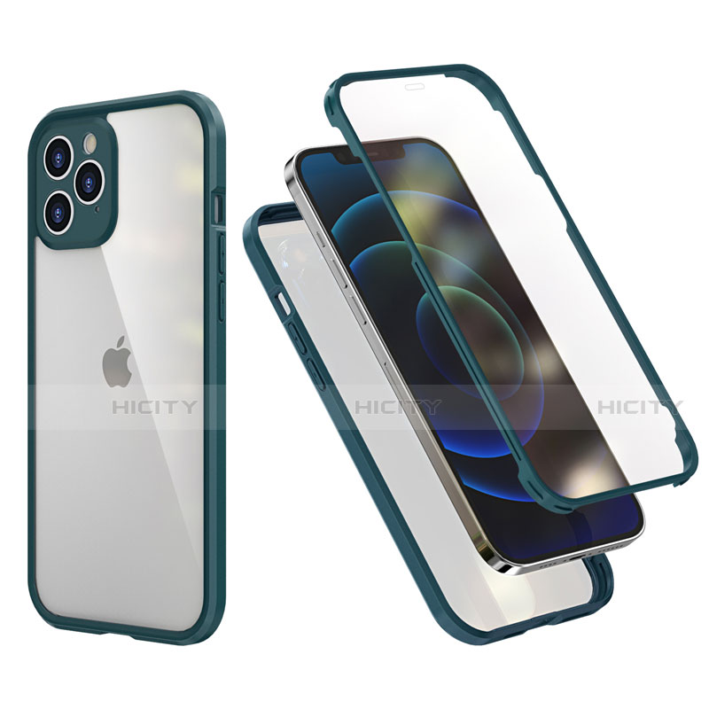 Funda Bumper Silicona y Plastico Carcasa Frontal y Trasera 360 Grados R05 para Apple iPhone 12 Pro Verde Noche