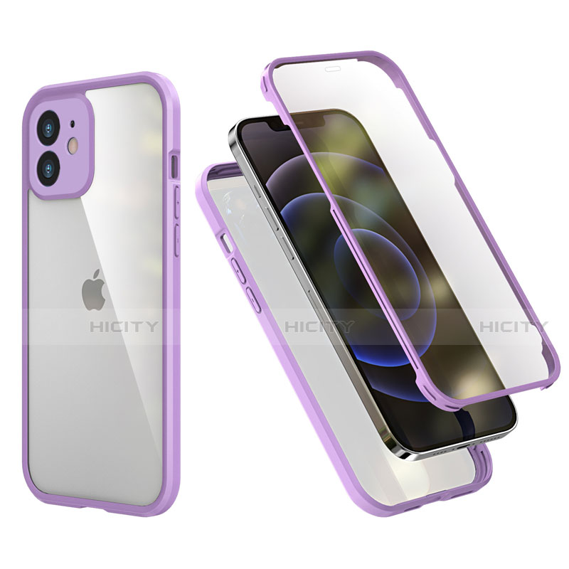 Funda Bumper Silicona y Plastico Carcasa Frontal y Trasera 360 Grados R05 para Apple iPhone 12 Purpura Claro