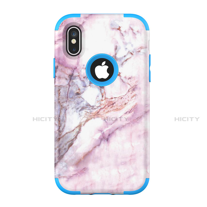 Funda Bumper Silicona y Plastico Carcasa Frontal y Trasera 360 Grados U01 para Apple iPhone X Azul