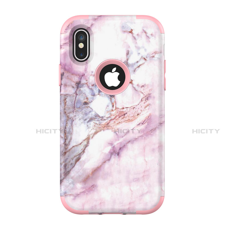 Funda Bumper Silicona y Plastico Carcasa Frontal y Trasera 360 Grados U01 para Apple iPhone X Oro Rosa