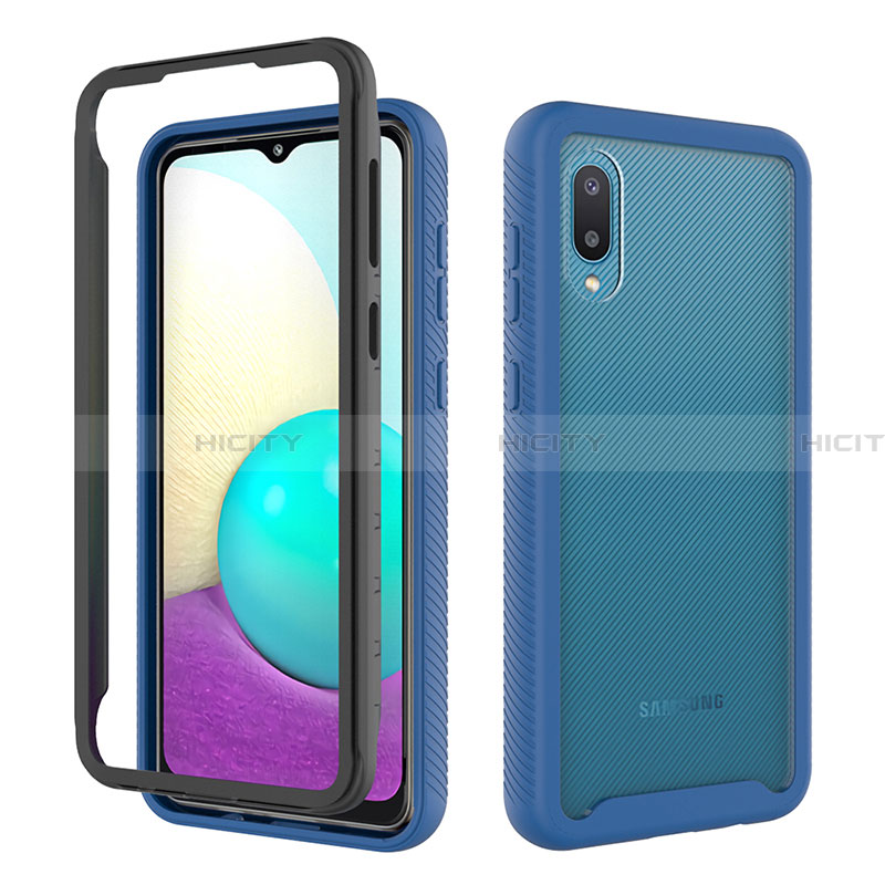 Funda Bumper Silicona y Plastico Carcasa Frontal y Trasera 360 Grados U01 para Samsung Galaxy A02 Azul