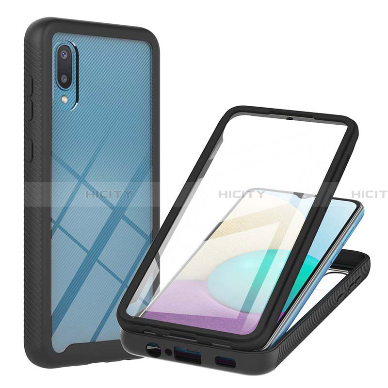 Funda Bumper Silicona y Plastico Carcasa Frontal y Trasera 360 Grados U02 para Samsung Galaxy A02 Negro