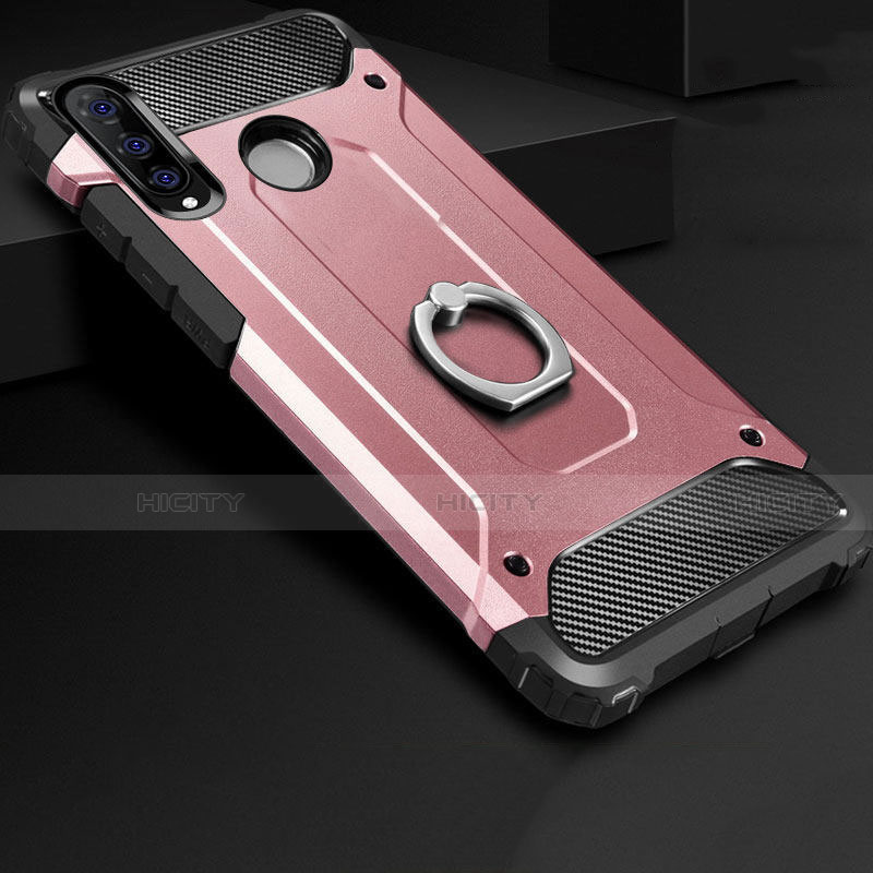 Funda Bumper Silicona y Plastico Mate Carcasa con Anillo de dedo Soporte H01 para Huawei Nova 4e Oro Rosa