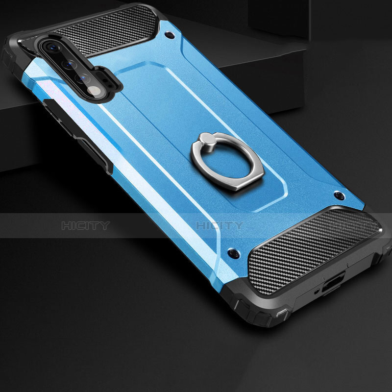 Funda Bumper Silicona y Plastico Mate Carcasa con Anillo de dedo Soporte H01 para Huawei Nova 6 5G Azul Cielo