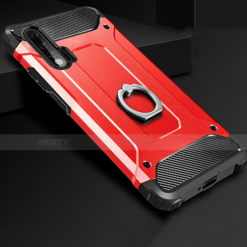 Funda Bumper Silicona y Plastico Mate Carcasa con Anillo de dedo Soporte H01 para Huawei Nova 6 5G Rojo