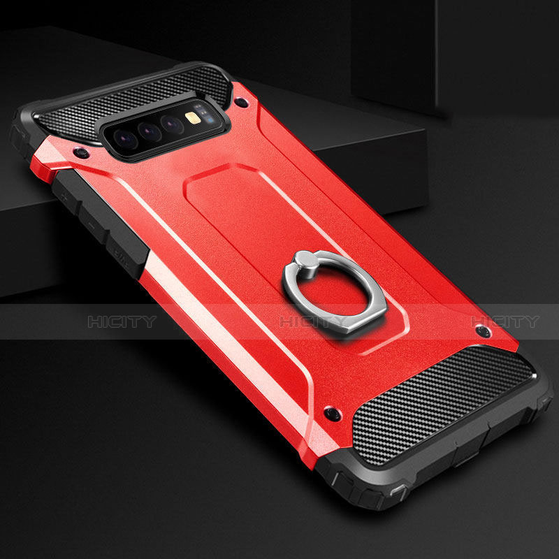 Funda Bumper Silicona y Plastico Mate Carcasa con Anillo de dedo Soporte H01 para Samsung Galaxy S10