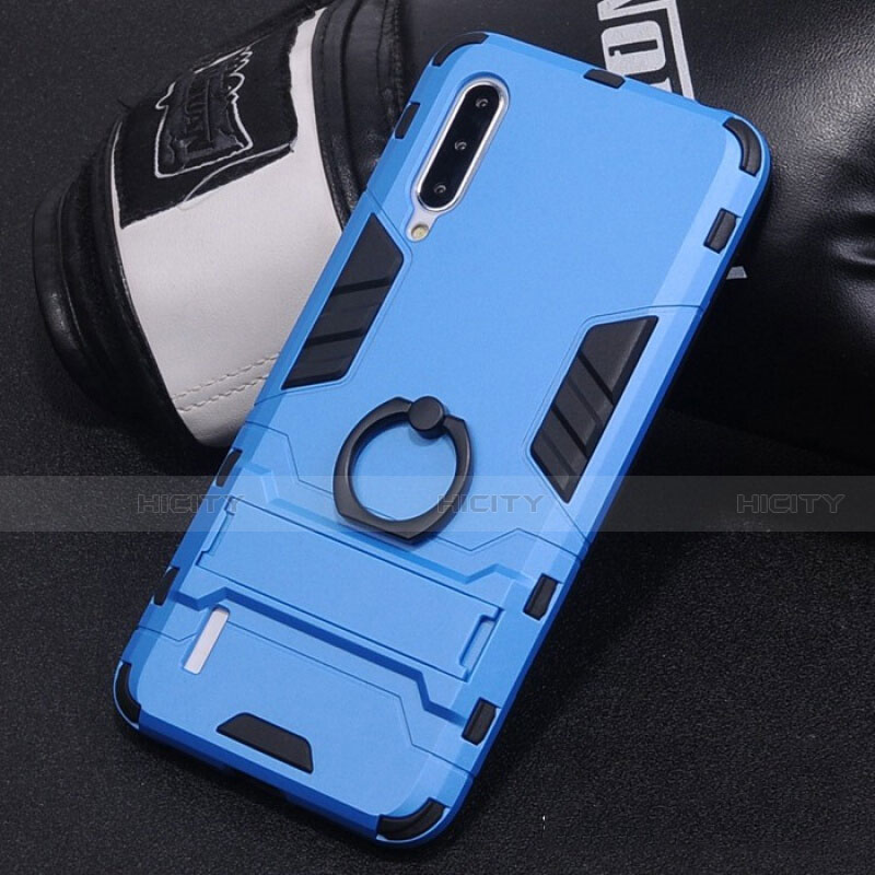 Funda Bumper Silicona y Plastico Mate Carcasa con Anillo de dedo Soporte H01 para Xiaomi Mi A3 Azul Cielo