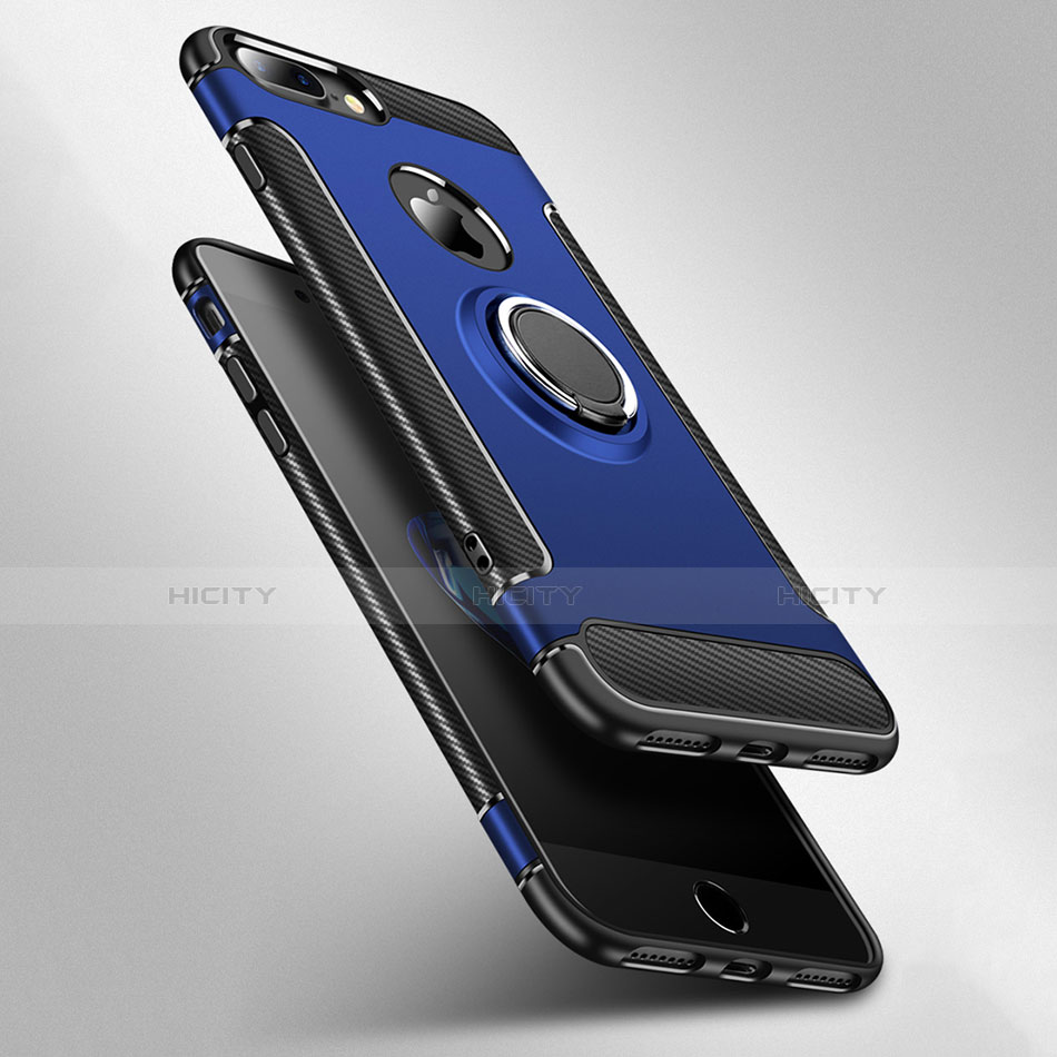 Funda Bumper Silicona y Plastico Mate Carcasa con Anillo de dedo Soporte para Apple iPhone 8 Plus